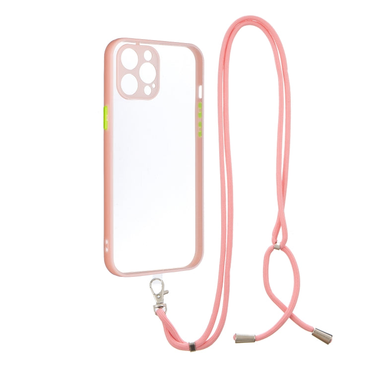 For iPhone 11 Pro Max Transparent PC+TPU Phone Case with Contrast Color Button & Neck Lanyard