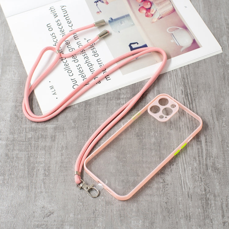 For iPhone 11 Pro Max Transparent PC+TPU Phone Case with Contrast Color Button & Neck Lanyard