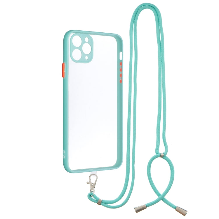 For iPhone 11 Pro Max Transparent PC+TPU Phone Case with Contrast Color Button & Neck Lanyard