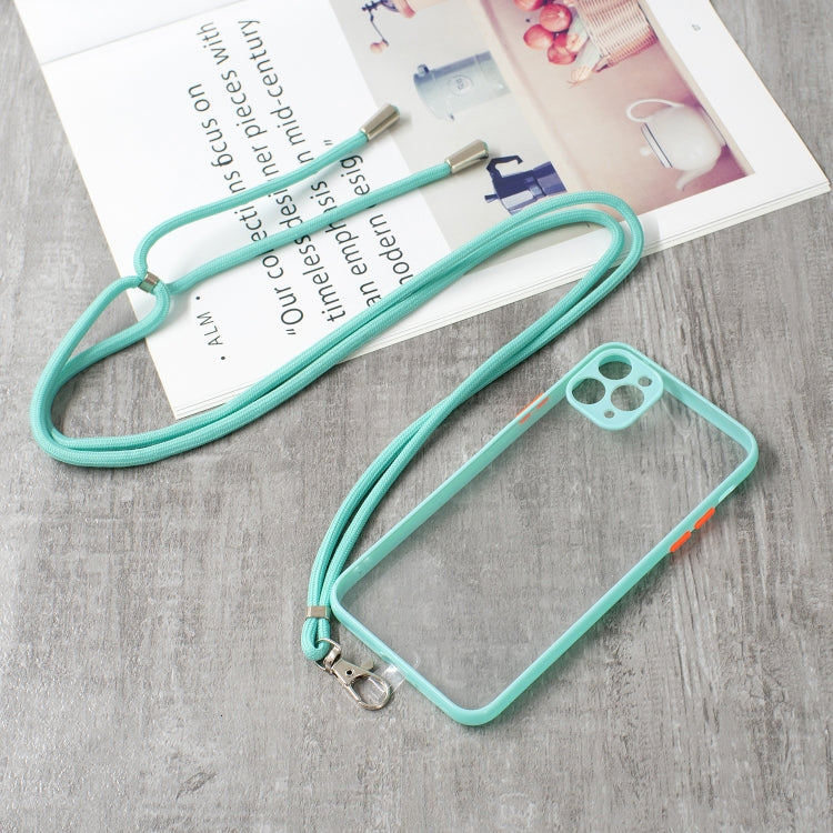 For iPhone 11 Pro Max Transparent PC+TPU Phone Case with Contrast Color Button & Neck Lanyard