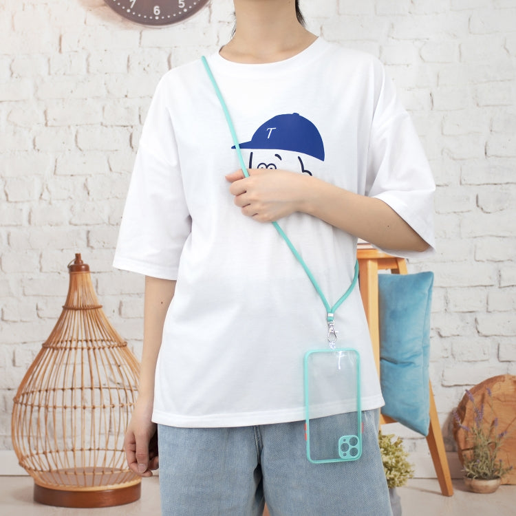 For iPhone 11 Pro Max Transparent PC+TPU Phone Case with Contrast Color Button & Neck Lanyard