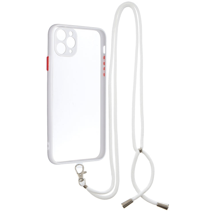 For iPhone 11 Pro Max Transparent PC+TPU Phone Case with Contrast Color Button & Neck Lanyard