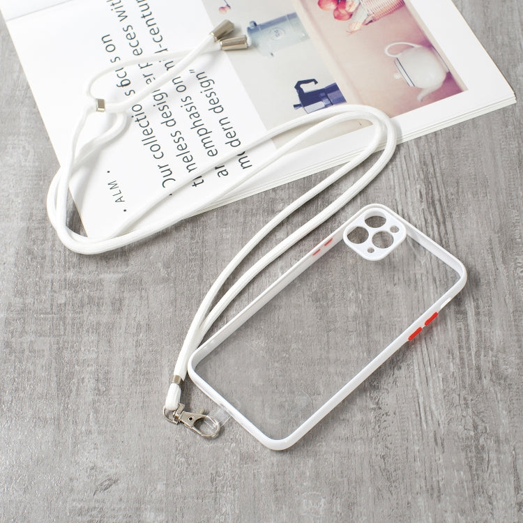 For iPhone 11 Pro Max Transparent PC+TPU Phone Case with Contrast Color Button & Neck Lanyard