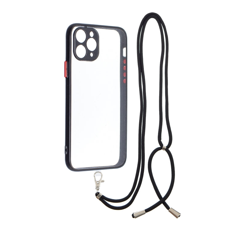For iPhone 11 Pro Transparent PC+TPU Phone Case with Contrast Color Button & Neck Lanyard