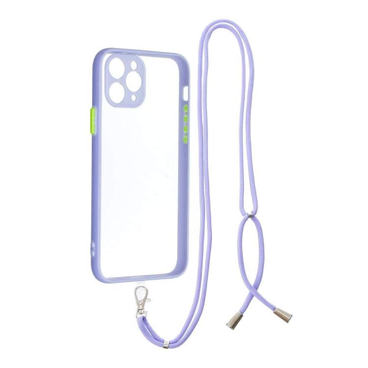 For iPhone 11 Pro Transparent PC+TPU Phone Case with Contrast Color Button & Neck Lanyard