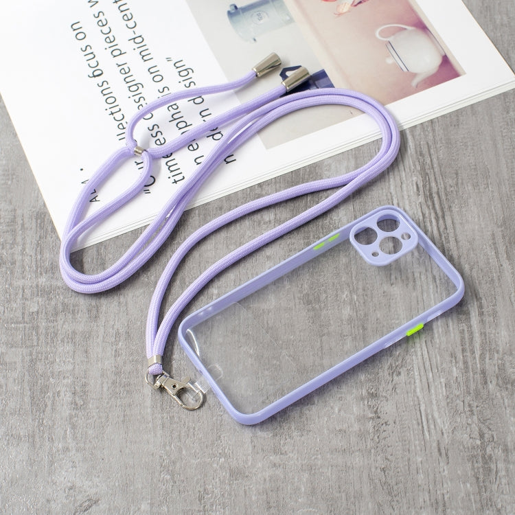 For iPhone 11 Pro Transparent PC+TPU Phone Case with Contrast Color Button & Neck Lanyard