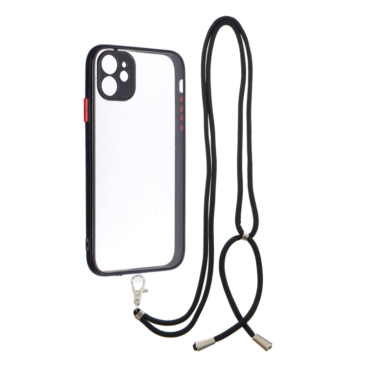 For iPhone 11 Transparent PC+TPU Phone Case with Contrast Color Button & Neck Lanyard