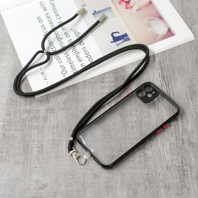 For iPhone 11 Transparent PC+TPU Phone Case with Contrast Color Button & Neck Lanyard
