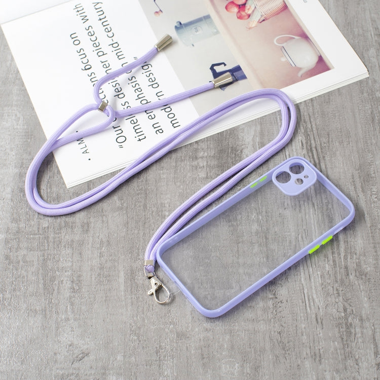 For iPhone 11 Transparent PC+TPU Phone Case with Contrast Color Button & Neck Lanyard
