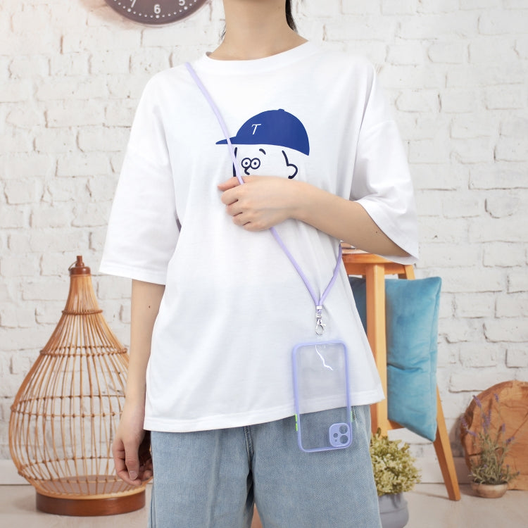 For iPhone 11 Transparent PC+TPU Phone Case with Contrast Color Button & Neck Lanyard