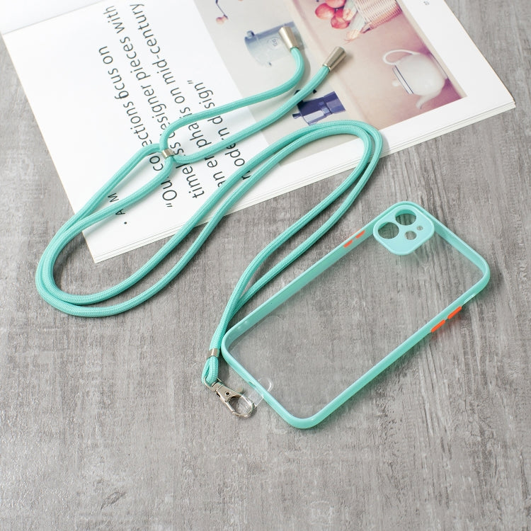 For iPhone 11 Transparent PC+TPU Phone Case with Contrast Color Button & Neck Lanyard