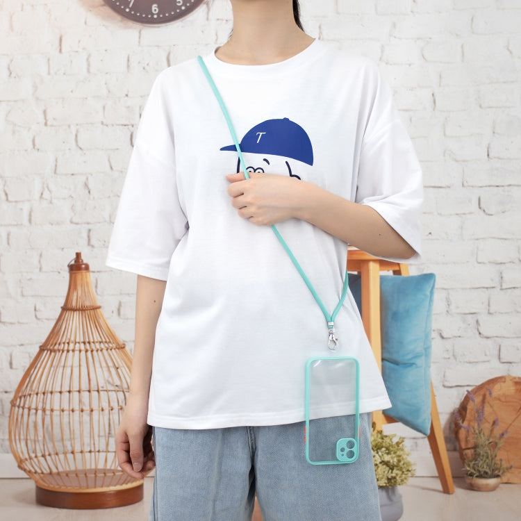 For iPhone 11 Transparent PC+TPU Phone Case with Contrast Color Button & Neck Lanyard