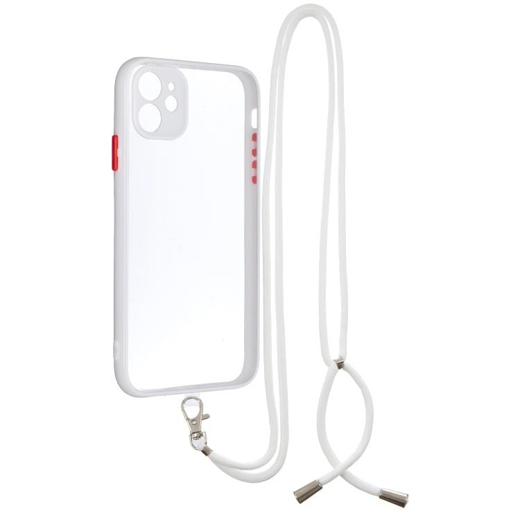 For iPhone 11 Transparent PC+TPU Phone Case with Contrast Color Button & Neck Lanyard