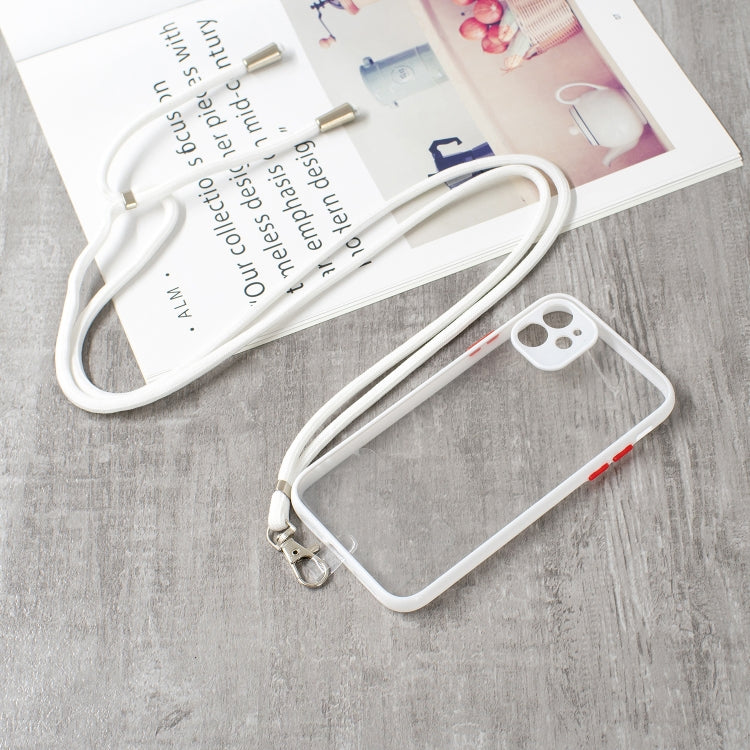 For iPhone 11 Transparent PC+TPU Phone Case with Contrast Color Button & Neck Lanyard