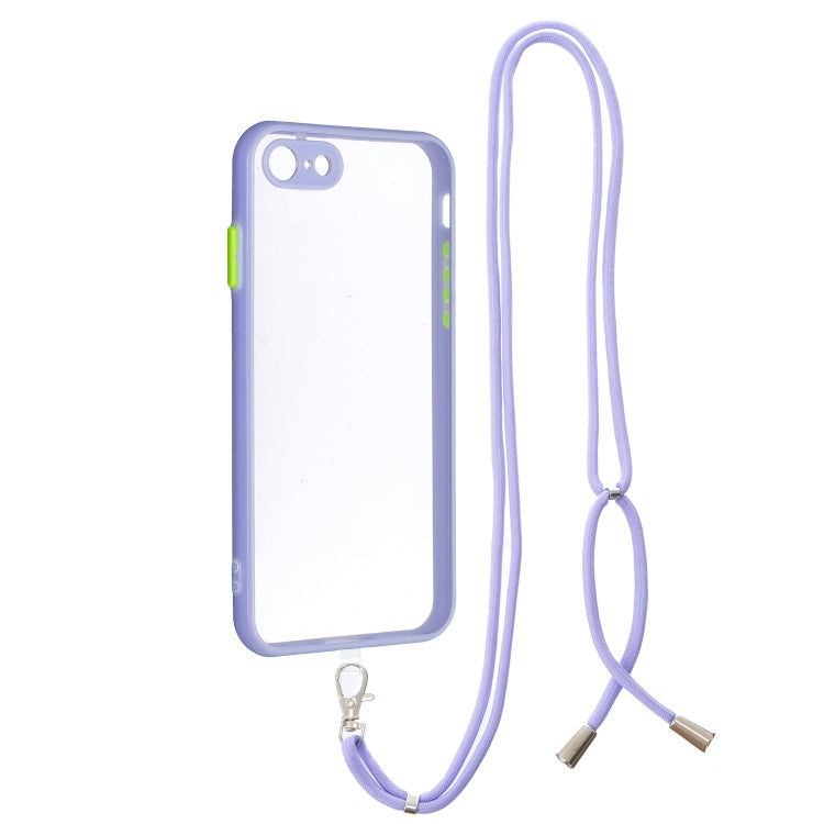 For iPhone SE 2022 / SE 2020 / 8 / 7 Transparent PC TPU Phone Case with Contrast Color Button & Neck Lanyard