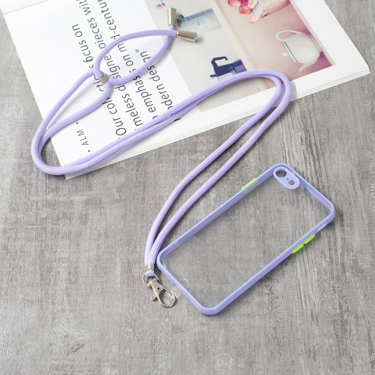 For iPhone SE 2022 / SE 2020 / 8 / 7 Transparent PC TPU Phone Case with Contrast Color Button & Neck Lanyard