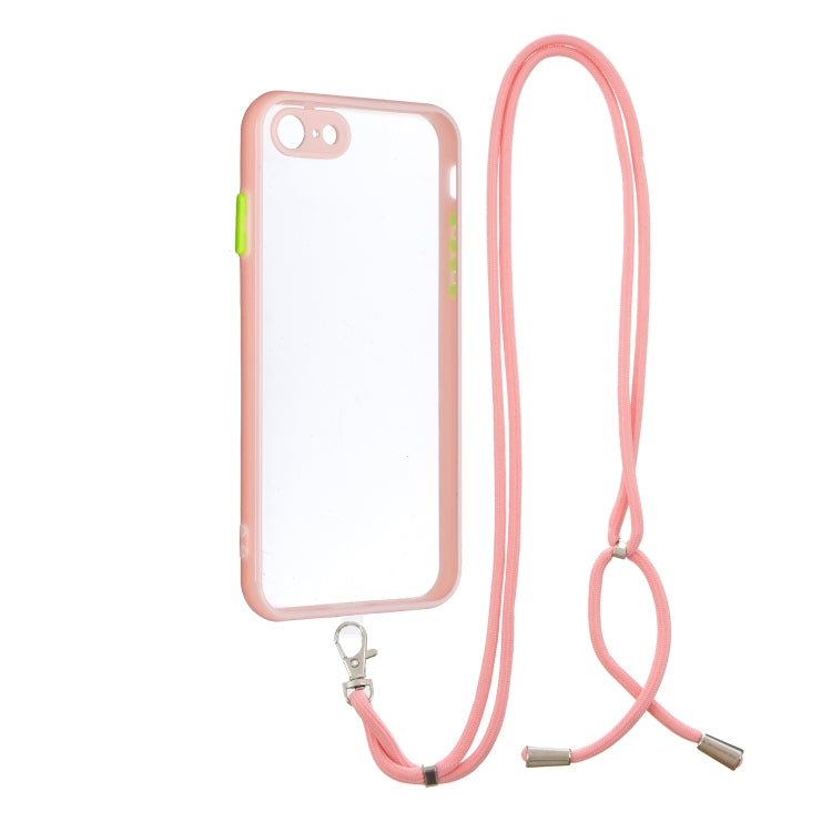 For iPhone SE 2022 / SE 2020 / 8 / 7 Transparent PC TPU Phone Case with Contrast Color Button & Neck Lanyard