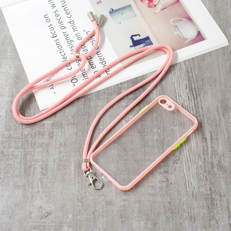 For iPhone SE 2022 / SE 2020 / 8 / 7 Transparent PC TPU Phone Case with Contrast Color Button & Neck Lanyard