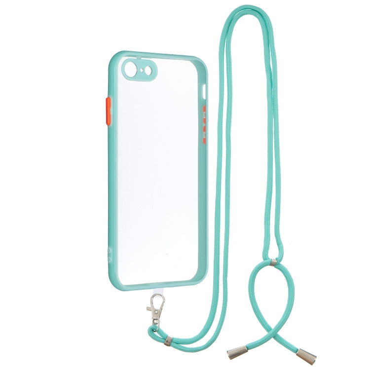 For iPhone SE 2022 / SE 2020 / 8 / 7 Transparent PC TPU Phone Case with Contrast Color Button & Neck Lanyard