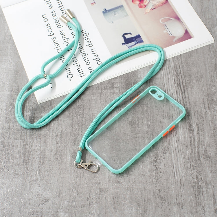For iPhone SE 2022 / SE 2020 / 8 / 7 Transparent PC TPU Phone Case with Contrast Color Button & Neck Lanyard