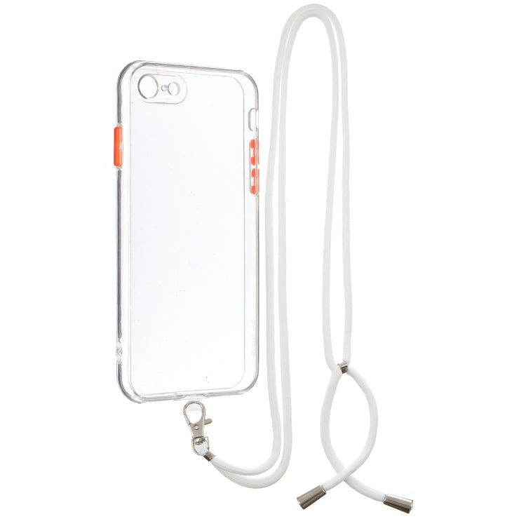 For iPhone SE 2022 / SE 2020 / 8 / 7 Transparent PC TPU Phone Case with Contrast Color Button & Neck Lanyard