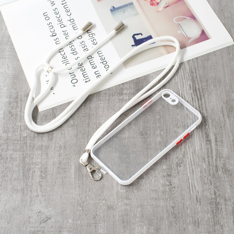 For iPhone SE 2022 / SE 2020 / 8 / 7 Transparent PC TPU Phone Case with Contrast Color Button & Neck Lanyard