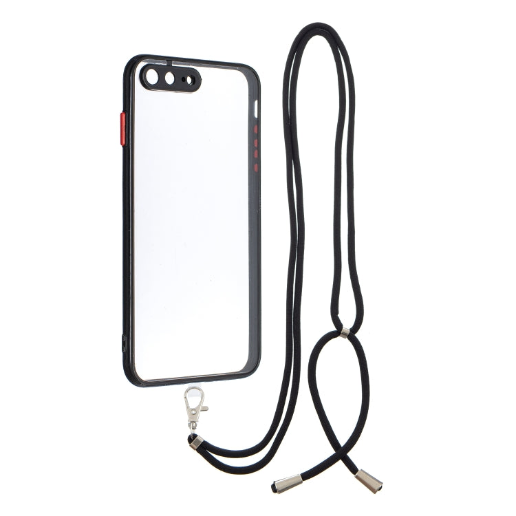 Transparent PC+TPU Phone Case with Contrast Color Button & Neck Lanyard For iPhone 7 Plus / 8 Plus