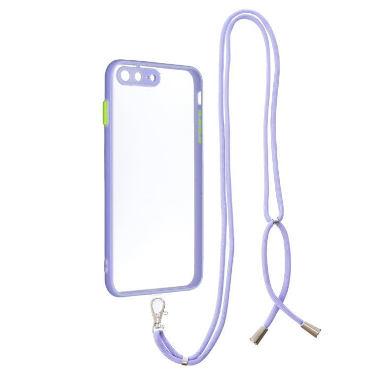 Transparent PC+TPU Phone Case with Contrast Color Button & Neck Lanyard For iPhone 7 Plus / 8 Plus