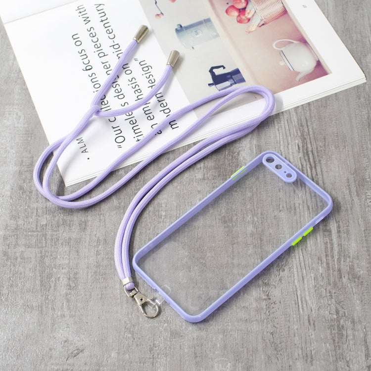 Transparent PC+TPU Phone Case with Contrast Color Button & Neck Lanyard For iPhone 7 Plus / 8 Plus