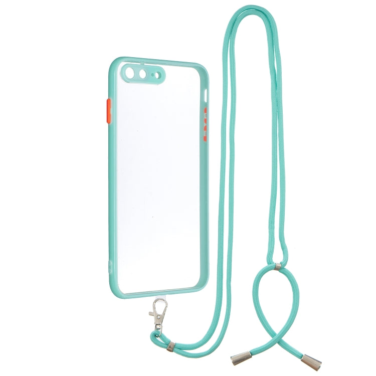 Transparent PC+TPU Phone Case with Contrast Color Button & Neck Lanyard For iPhone 7 Plus / 8 Plus
