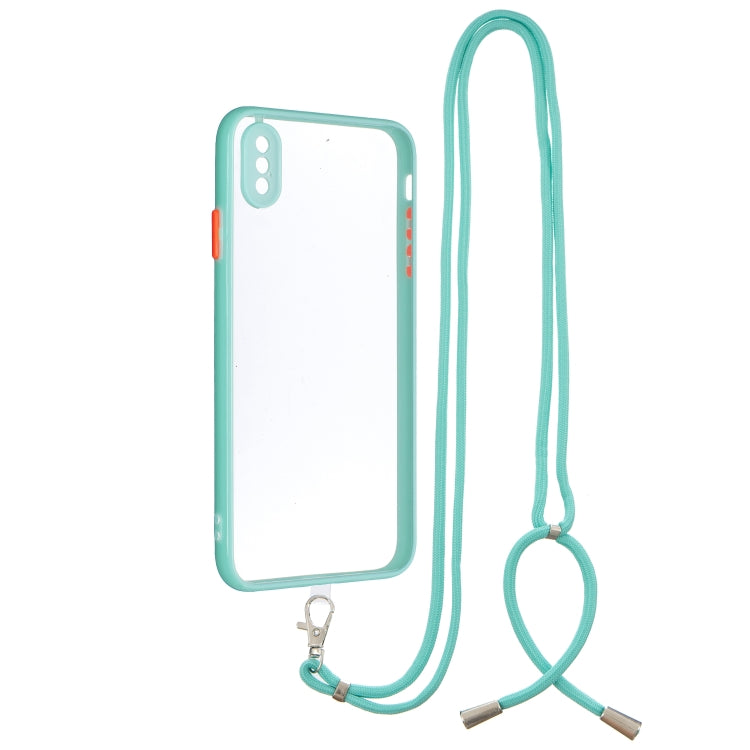 For iPhone XS Max Transparent PC+TPU Phone Case with Contrast Color Button & Neck Lanyard