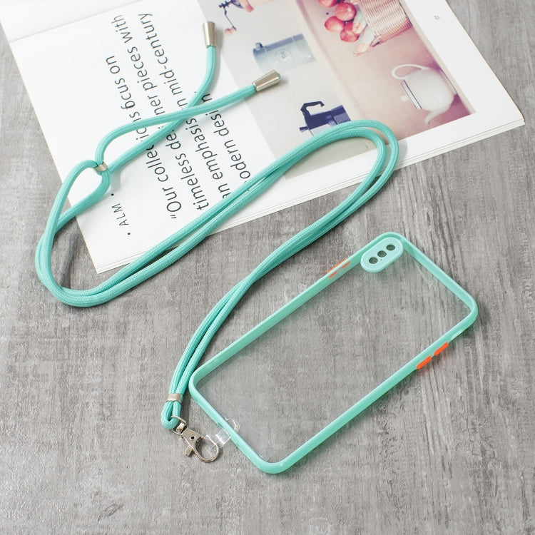 For iPhone XS Max Transparent PC+TPU Phone Case with Contrast Color Button & Neck Lanyard