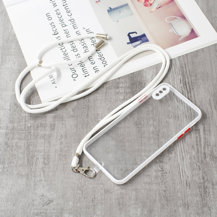 For iPhone XS Max Transparent PC+TPU Phone Case with Contrast Color Button & Neck Lanyard
