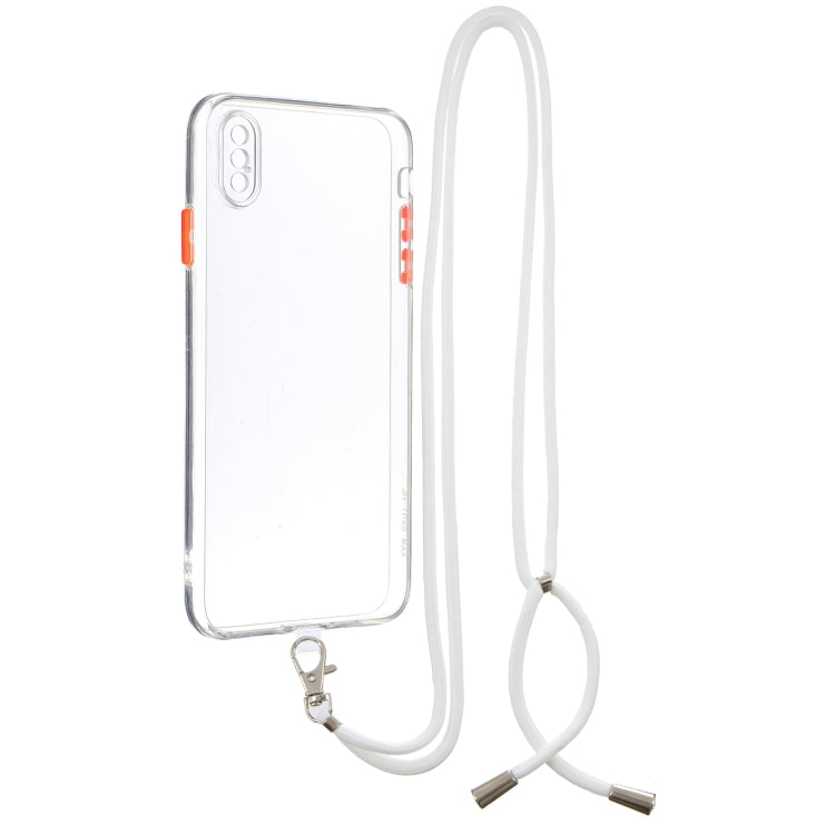 For iPhone XS Max Transparent PC+TPU Phone Case with Contrast Color Button & Neck Lanyard