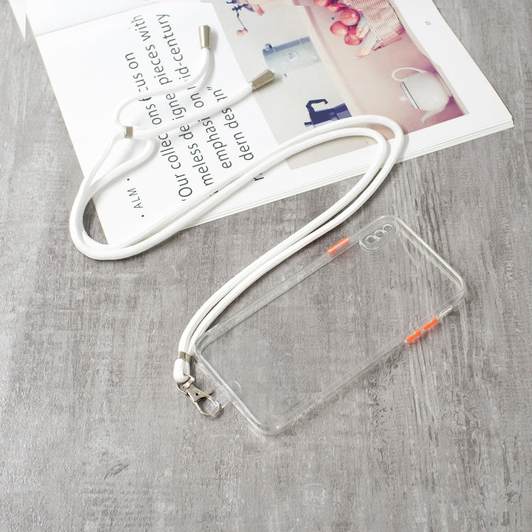 For iPhone XS Max Transparent PC+TPU Phone Case with Contrast Color Button & Neck Lanyard