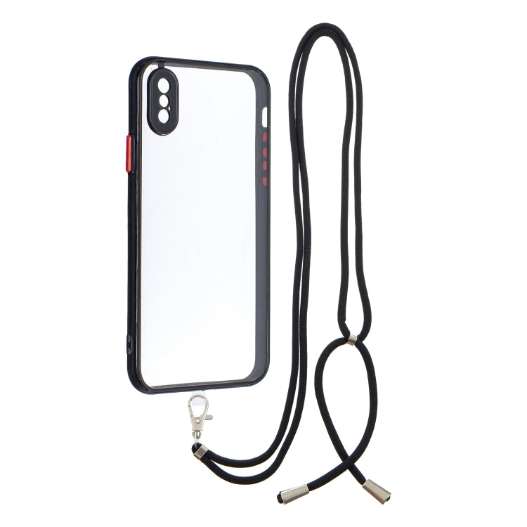 For iPhone X / XS Transparent PC+TPU Phone Case with Contrast Color Button & Neck Lanyard