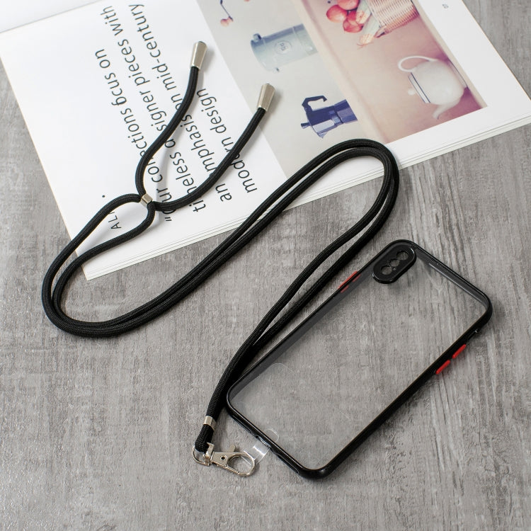 For iPhone X / XS Transparent PC+TPU Phone Case with Contrast Color Button & Neck Lanyard