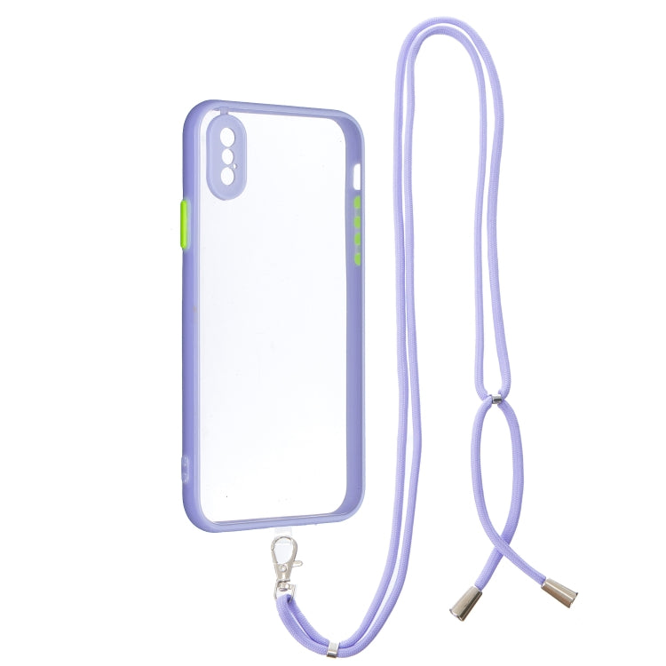 For iPhone X / XS Transparent PC+TPU Phone Case with Contrast Color Button & Neck Lanyard