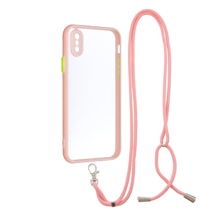 For iPhone X / XS Transparent PC+TPU Phone Case with Contrast Color Button & Neck Lanyard