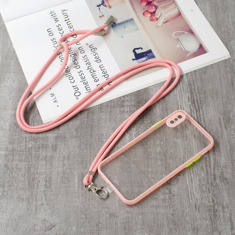For iPhone X / XS Transparent PC+TPU Phone Case with Contrast Color Button & Neck Lanyard