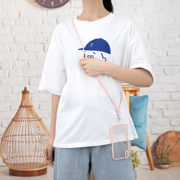 For iPhone X / XS Transparent PC+TPU Phone Case with Contrast Color Button & Neck Lanyard