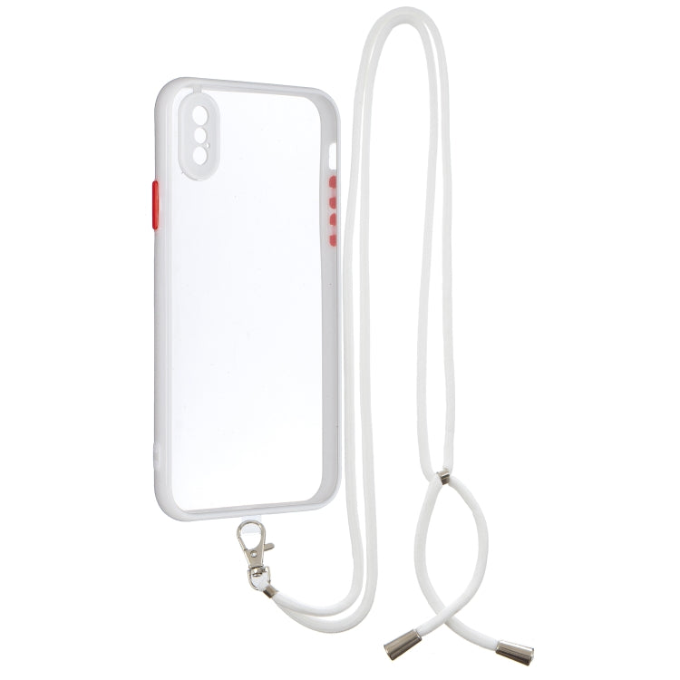 For iPhone X / XS Transparent PC+TPU Phone Case with Contrast Color Button & Neck Lanyard
