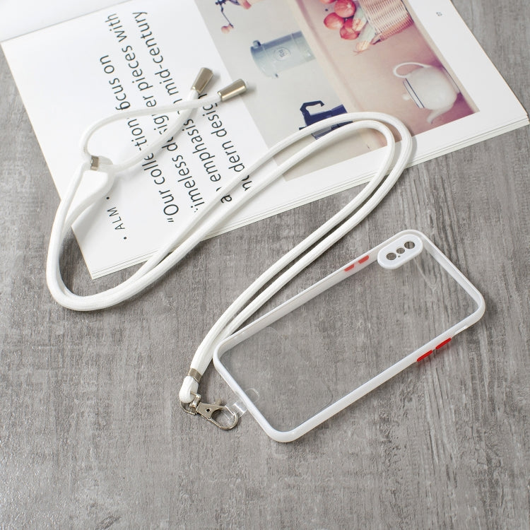For iPhone X / XS Transparent PC+TPU Phone Case with Contrast Color Button & Neck Lanyard