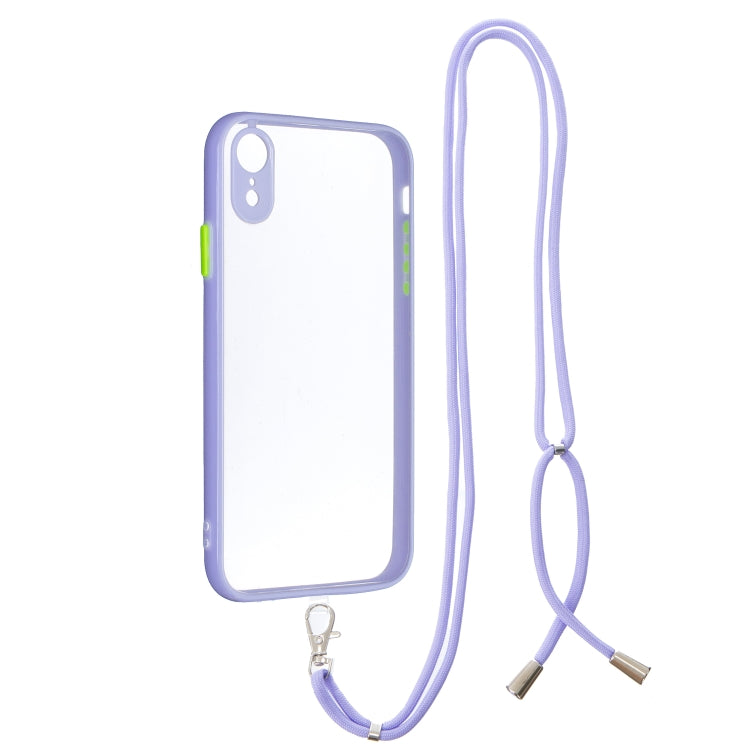 For iPhone XR Transparent PC+TPU Phone Case with Contrast Color Button & Neck Lanyard