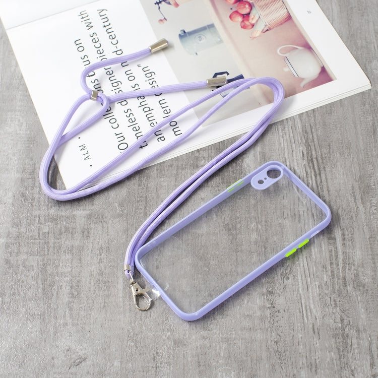 For iPhone XR Transparent PC+TPU Phone Case with Contrast Color Button & Neck Lanyard