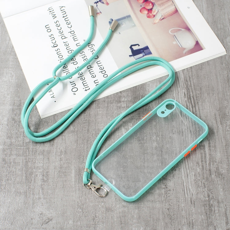 For iPhone XR Transparent PC+TPU Phone Case with Contrast Color Button & Neck Lanyard