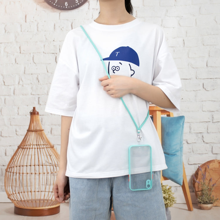 For iPhone XR Transparent PC+TPU Phone Case with Contrast Color Button & Neck Lanyard