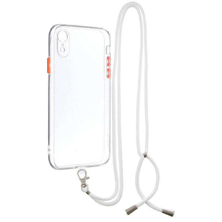 For iPhone XR Transparent PC+TPU Phone Case with Contrast Color Button & Neck Lanyard