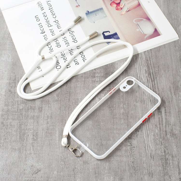For iPhone XR Transparent PC+TPU Phone Case with Contrast Color Button & Neck Lanyard