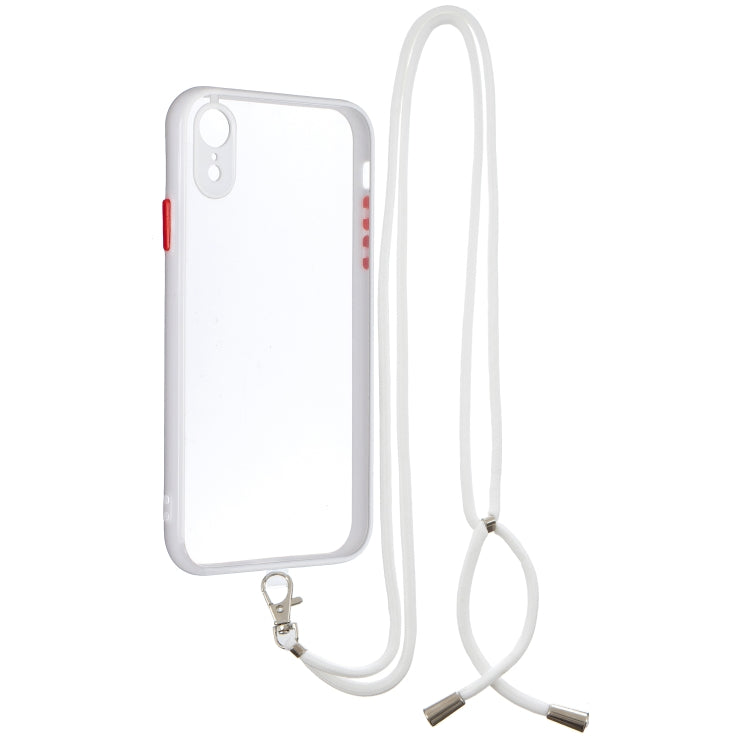For iPhone XR Transparent PC+TPU Phone Case with Contrast Color Button & Neck Lanyard